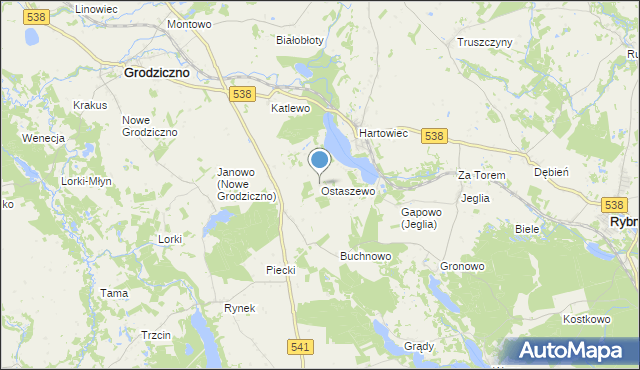 mapa Ostaszewo, Ostaszewo gmina Grodziczno na mapie Targeo