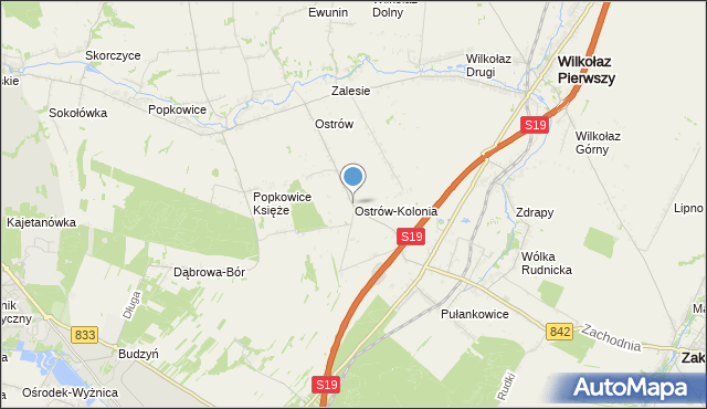 mapa Ostrów-Kolonia, Ostrów-Kolonia gmina Wilkołaz na mapie Targeo