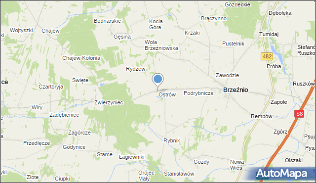 mapa Ostrów, Ostrów gmina Brzeźnio na mapie Targeo