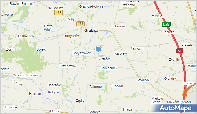 mapa Ostrów, Ostrów gmina Grabica na mapie Targeo