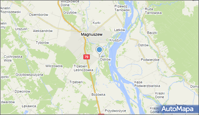 mapa Ostrów, Ostrów gmina Magnuszew na mapie Targeo