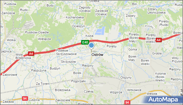 mapa Ostrów, Ostrów powiat ropczycko-sędziszowski na mapie Targeo