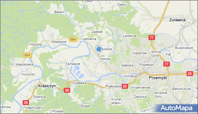 mapa Ostrów, Ostrów gmina Przemyśl na mapie Targeo