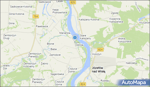 mapa Ostrów, Ostrów gmina Tarłów na mapie Targeo