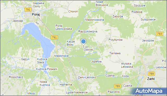 mapa Ostrów, Ostrów gmina Żarki na mapie Targeo