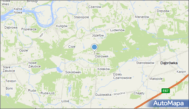 mapa Ostrówek, Ostrówek gmina Dąbrówka na mapie Targeo