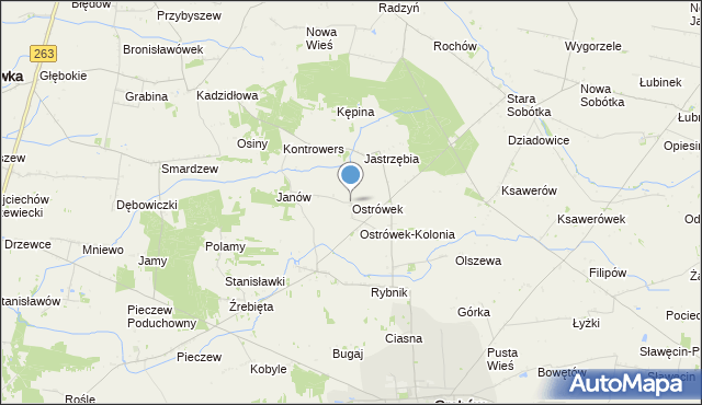 mapa Ostrówek, Ostrówek gmina Grabów na mapie Targeo