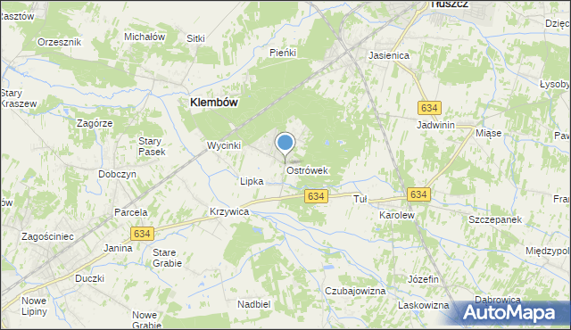 mapa Ostrówek, Ostrówek gmina Klembów na mapie Targeo