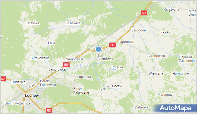 mapa Ostrówek, Ostrówek gmina Łochów na mapie Targeo