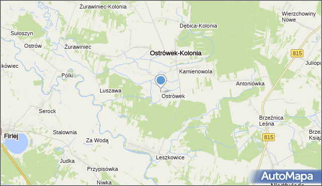 mapa Ostrówek, Ostrówek powiat lubartowski na mapie Targeo