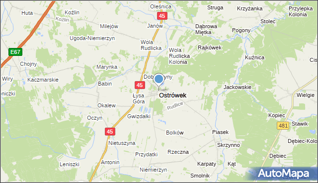 mapa Ostrówek, Ostrówek powiat wieluński na mapie Targeo