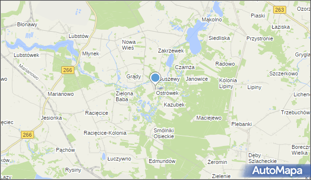 mapa Ostrówek, Ostrówek gmina Sompolno na mapie Targeo