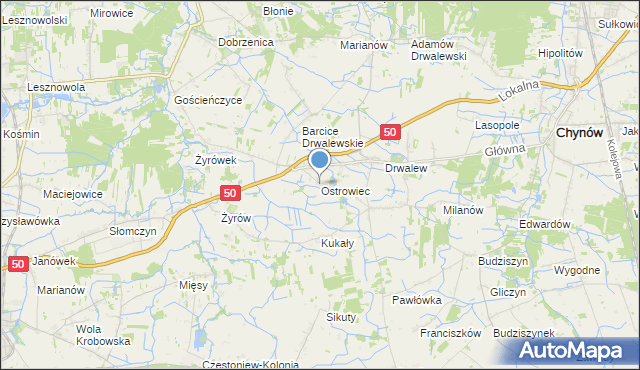 mapa Ostrowiec, Ostrowiec gmina Chynów na mapie Targeo