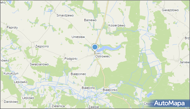 mapa Ostrowiec, Ostrowiec gmina Malechowo na mapie Targeo
