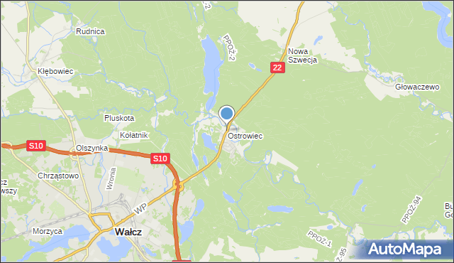 mapa Ostrowiec, Ostrowiec gmina Wałcz na mapie Targeo