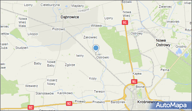 mapa Ostrówki, Ostrówki gmina Dąbrowice na mapie Targeo