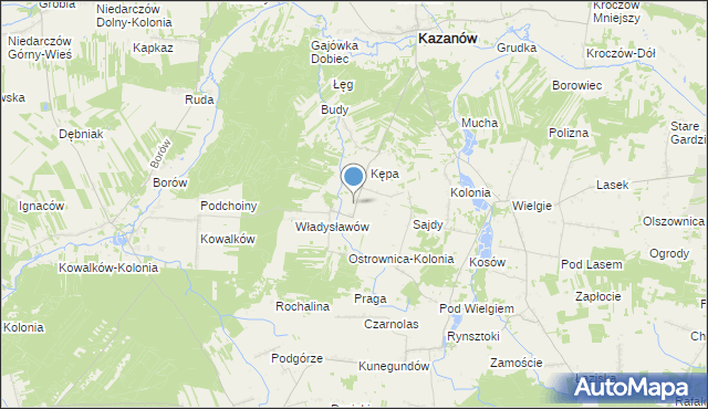 mapa Ostrownica, Ostrownica gmina Kazanów na mapie Targeo