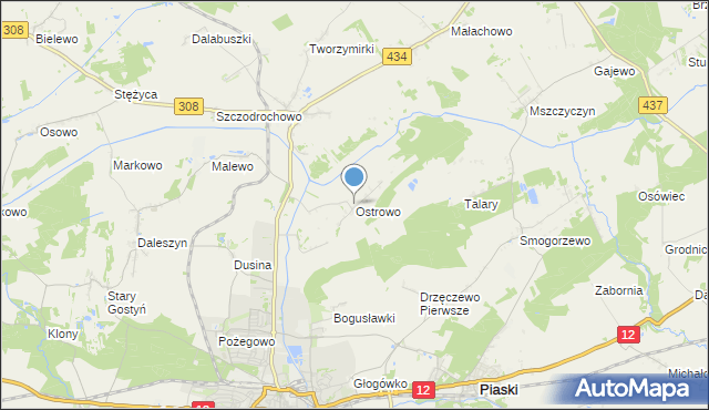 mapa Ostrowo, Ostrowo gmina Gostyń na mapie Targeo