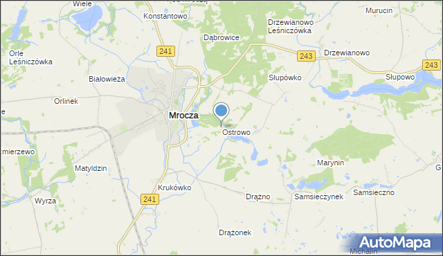 mapa Ostrowo, Ostrowo gmina Mrocza na mapie Targeo