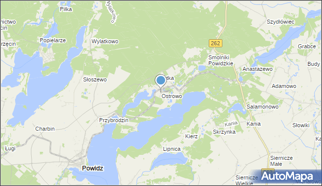 mapa Ostrowo, Ostrowo gmina Powidz na mapie Targeo