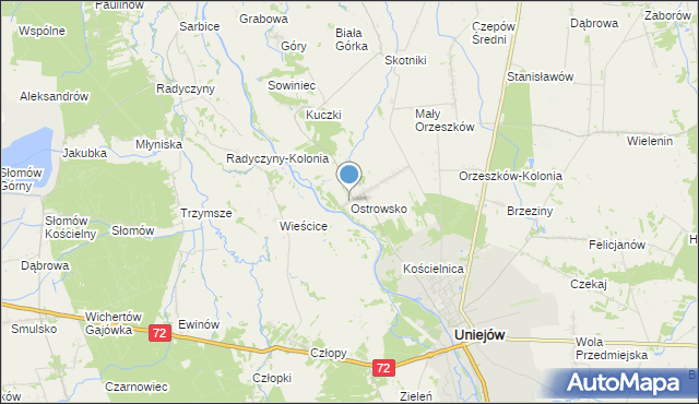 mapa Ostrowsko, Ostrowsko gmina Uniejów na mapie Targeo