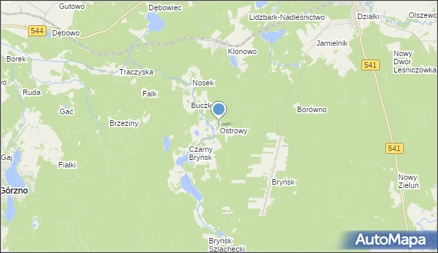 mapa Ostrowy, Ostrowy gmina Lidzbark na mapie Targeo