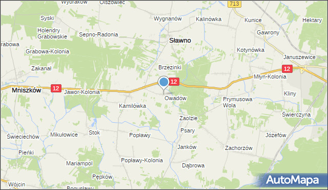 mapa Owadów, Owadów gmina Sławno na mapie Targeo