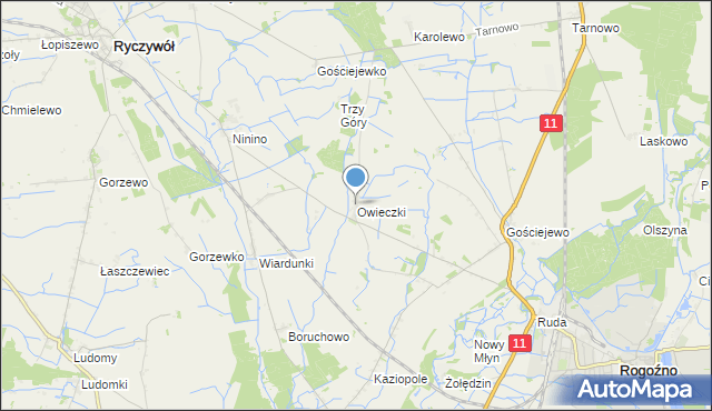 mapa Owieczki, Owieczki gmina Rogoźno na mapie Targeo