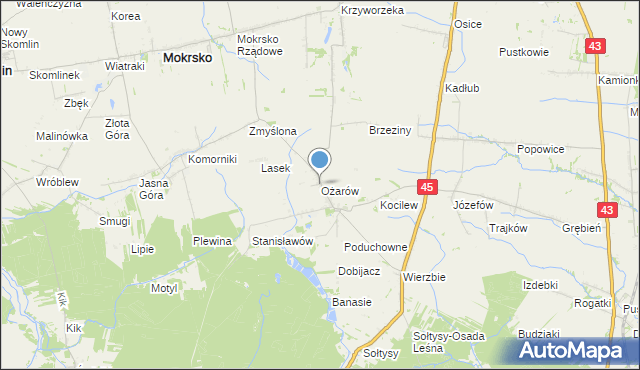 mapa Ożarów, Ożarów gmina Mokrsko na mapie Targeo