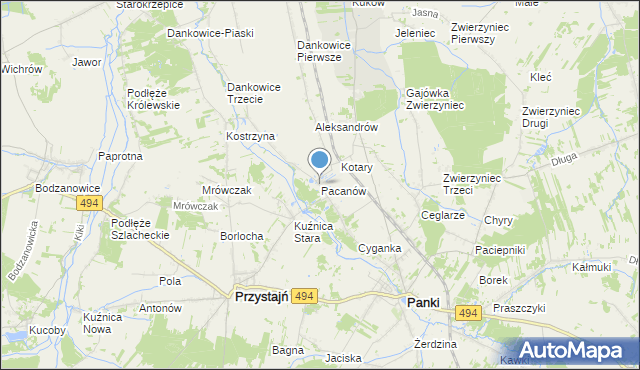 mapa Pacanów, Pacanów gmina Panki na mapie Targeo
