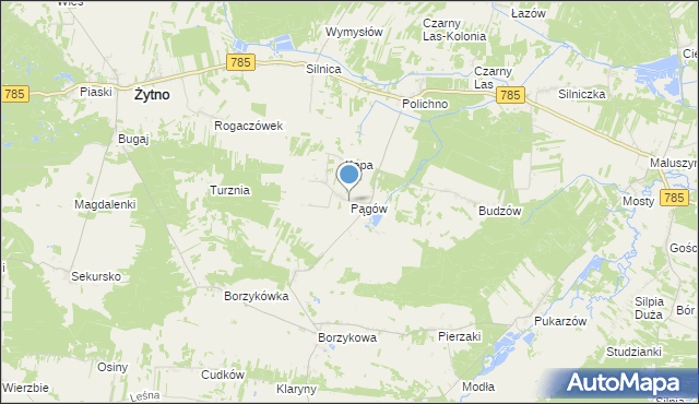 mapa Pągów, Pągów gmina Żytno na mapie Targeo