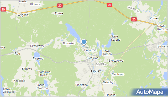 mapa Papiernia, Papiernia gmina Lipusz na mapie Targeo