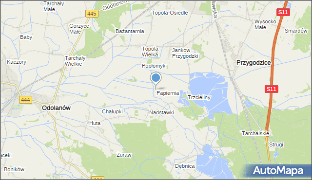 mapa Papiernia, Papiernia gmina Odolanów na mapie Targeo