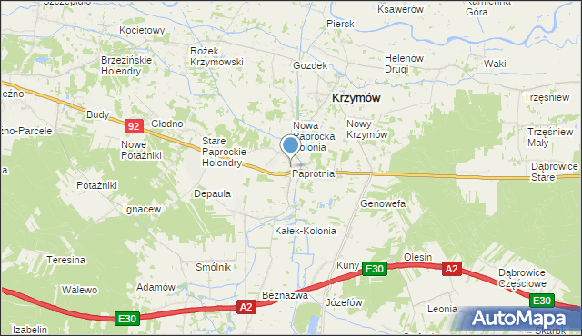 mapa Paprotnia, Paprotnia gmina Krzymów na mapie Targeo