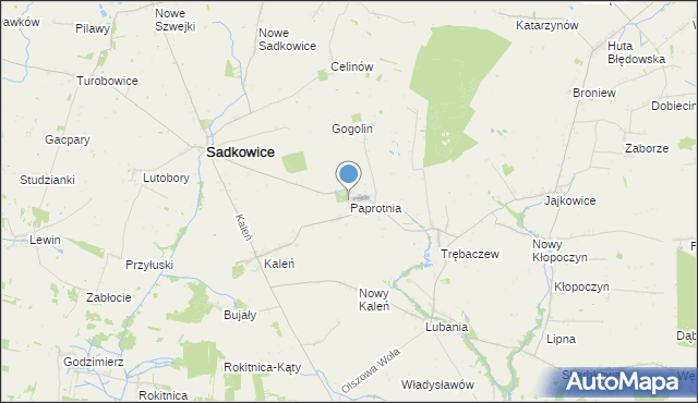 mapa Paprotnia, Paprotnia gmina Sadkowice na mapie Targeo