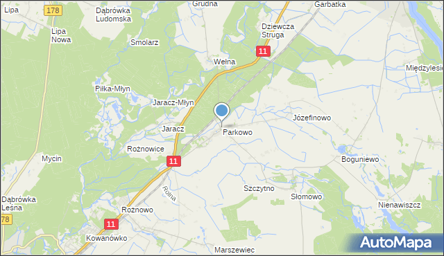 mapa Parkowo, Parkowo gmina Rogoźno na mapie Targeo
