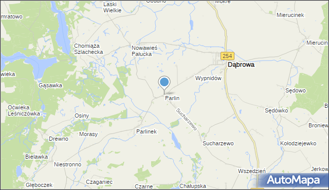 mapa Parlin, Parlin gmina Dąbrowa na mapie Targeo