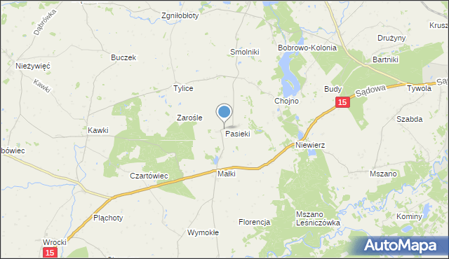 mapa Pasieki, Pasieki gmina Bobrowo na mapie Targeo