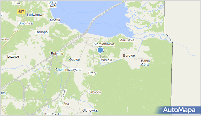 mapa Pasieki, Pasieki gmina Narewka na mapie Targeo