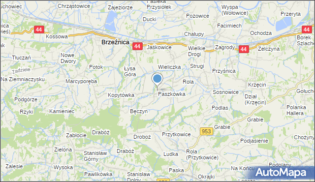 mapa Paszkówka, Paszkówka gmina Brzeźnica na mapie Targeo