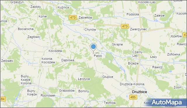 mapa Patok, Patok gmina Drużbice na mapie Targeo
