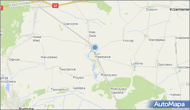 mapa Pawłowice, Pawłowice gmina Krzemieniewo na mapie Targeo