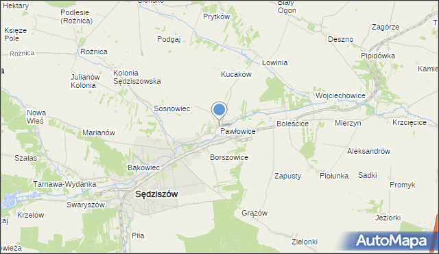mapa Pawłowice, Pawłowice gmina Sędziszów na mapie Targeo