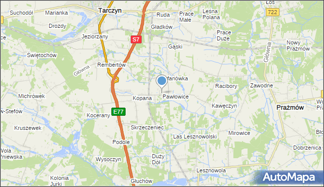 mapa Pawłowice, Pawłowice gmina Tarczyn na mapie Targeo