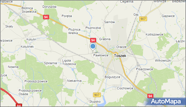 mapa Pawłowice, Pawłowice gmina Toszek na mapie Targeo