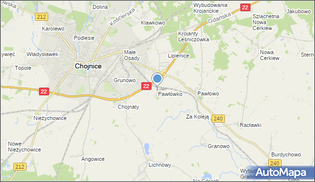 mapa Pawłówko, Pawłówko gmina Chojnice na mapie Targeo