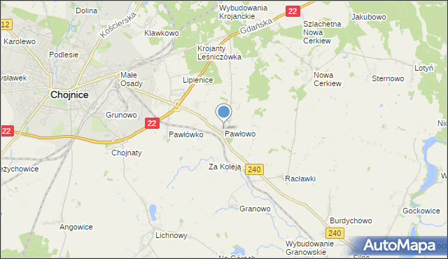 mapa Pawłowo, Pawłowo gmina Chojnice na mapie Targeo
