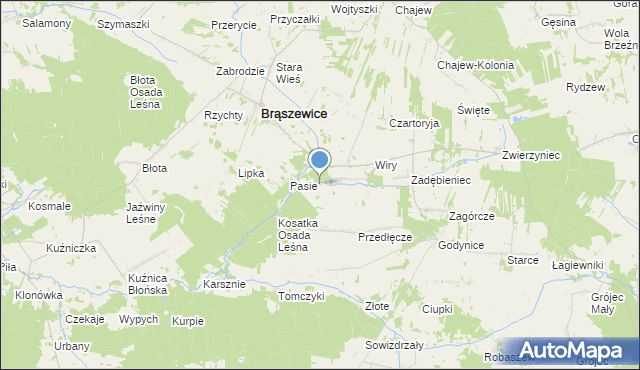 mapa Pędziwiatry, Pędziwiatry gmina Brąszewice na mapie Targeo