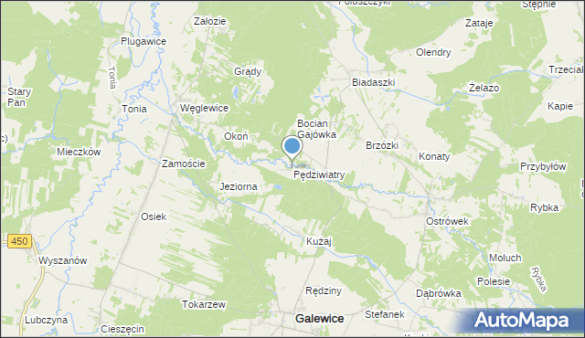 mapa Pędziwiatry, Pędziwiatry gmina Galewice na mapie Targeo