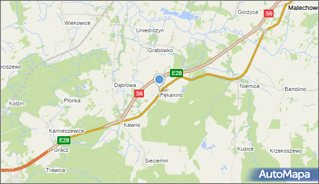 mapa Pękanino, Pękanino gmina Malechowo na mapie Targeo